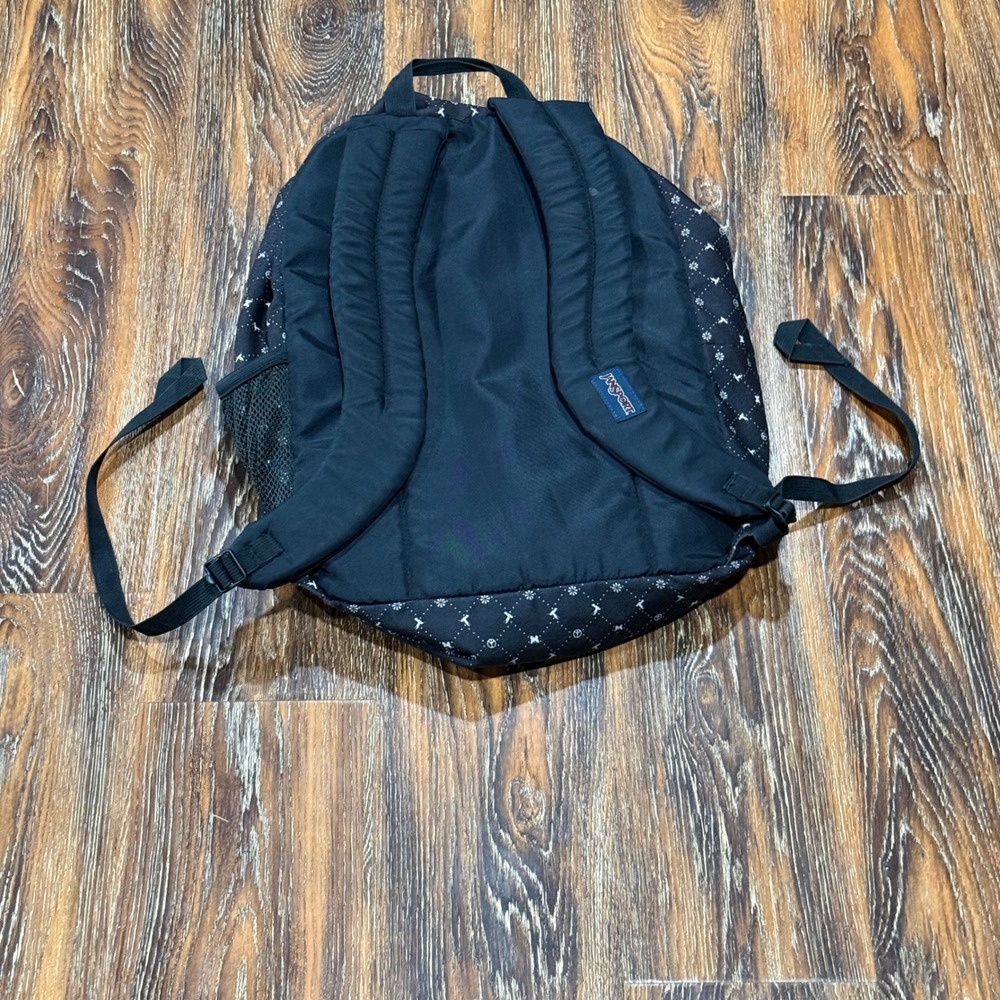 JanSport Big Student Backpack Black Peace Sign Butterfly Print Bookbag Multi-Zip - Picture 2 of 8